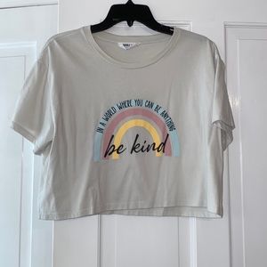 Crop top with phrase & rainbow